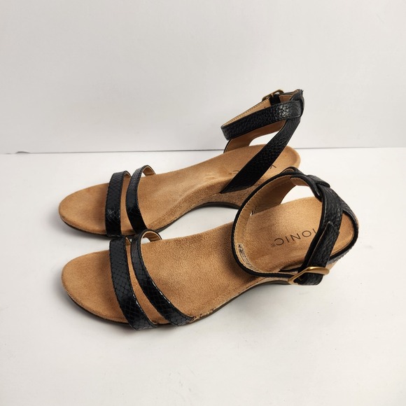Vionic Women's Black Leather Strappy Buckle Slingback Sandals Size 7.5 - Picture 3 of 6